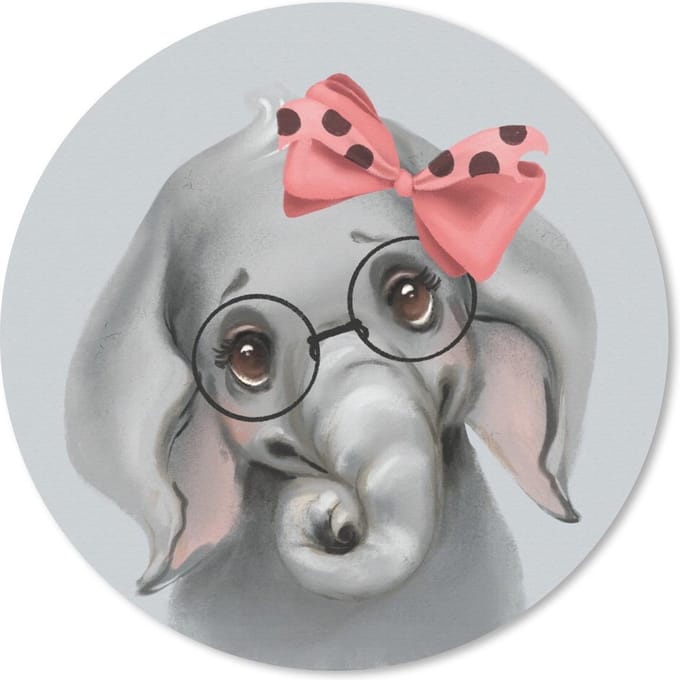 Muismat rond 20x20 cm - Mousepad Olifant - Kind - Strik - Ronde muismatten