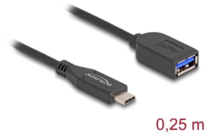 Delock USB 10 Gbps Coaxial Cable USB Type-C™ male to Type-A female 25 cm