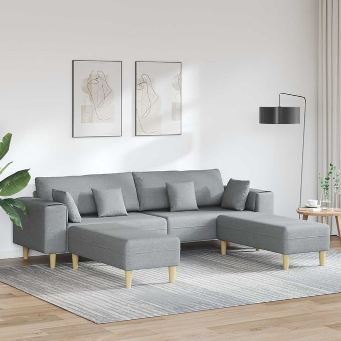 vidaXL Bank met kussen 3 pcs Lichtgrijs Stof