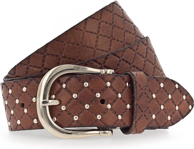 b.belt Riem Lina Gold Leder-Nietengürtel W75 Cognac Bruine