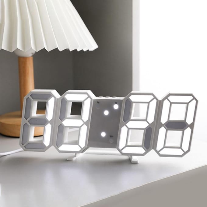 3D LED Digitale Wandklok Dimbaar Nachtlampje Decor LED Digitale Wekkers met Temperatuur white