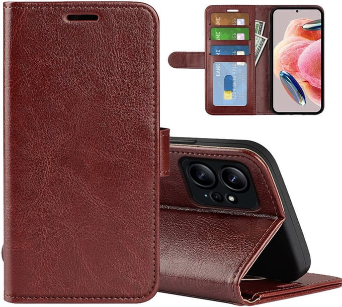 MobyDefend Hoesje - Geschikt voor Xiaomi Redmi Note 12 4G - Wallet Book Case (Sluiting Achterkant) - Bruin