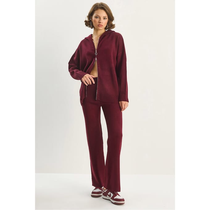 Hoogtaille Rits Kraag Cardigan en Broek Set