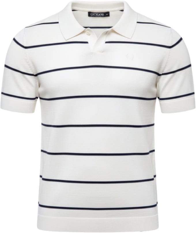 OMBRE Polo - Regular Fit - Viscose - Korte Mouw Wit / Donkerblauw S
