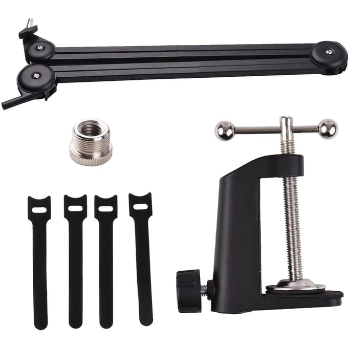 Microfoonstandaardset Zware microfoonophanging Schaarboomarm met klemplakband voor zingen zwart
