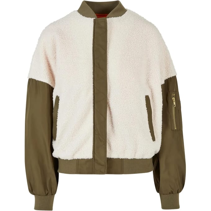 Urban Classics - Oversized Sherpa Mixed Bomber jacket - 4XL - Ivoorkleurig/Groen