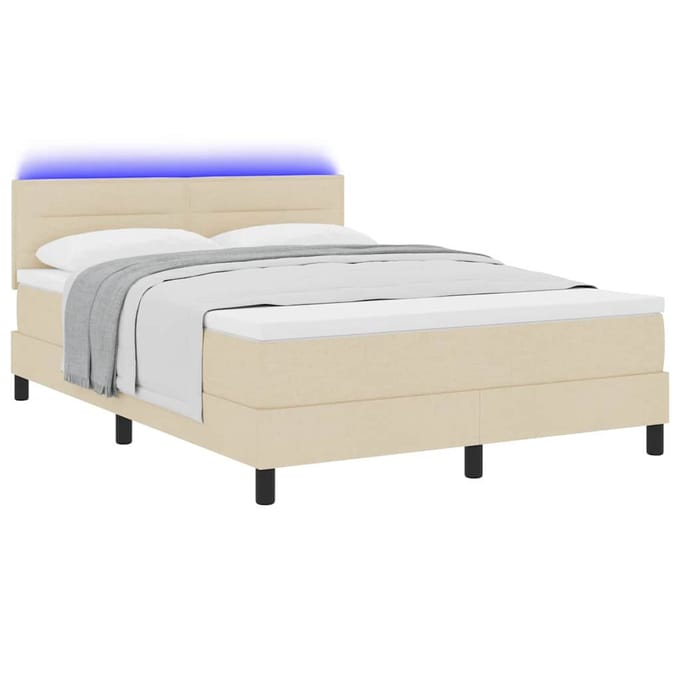vidaXL - Boxspring - bed - met - LED-stripverlichting - Crème - 140 - x - 190 - cm - Stof