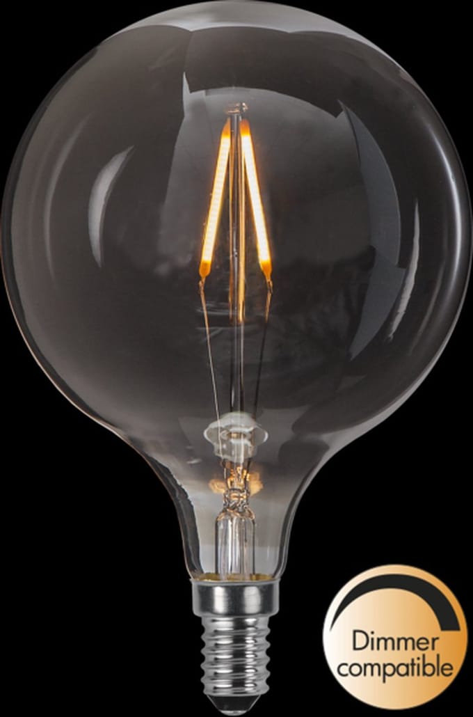 G95 bol - E14 - 1.5W - Super Warm Wit <2200K - Dimbaar - Filament - Rookglas
