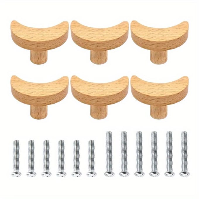 6 boutons de commode bohèmes, boutons de tiroir en hêtre, projets de bricolage pour la maison pour placards, tiroirs, armoires avec vis 6-Pack