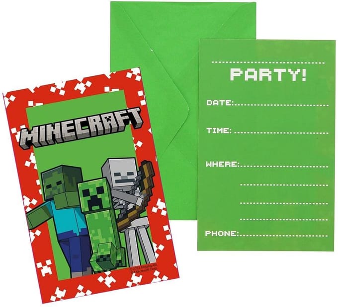 Uitnodigingen Minecraft - 6 stuks