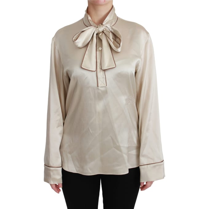 Dolce & Gabbana Beige Mouw Top Koningin Zijde Satijnen Blouse