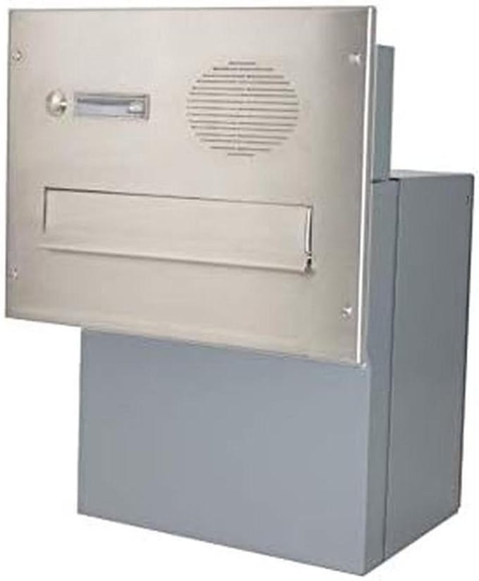 F-042 stainless steel wall through mailbox with bell and speech sieve (depth: 26-40 cm) - LETTERBOX24.de