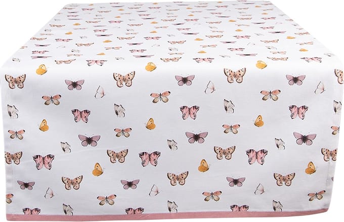 Clayre & Eef Tafelloper 50x140 cm Beige Roze Katoen Vlinders