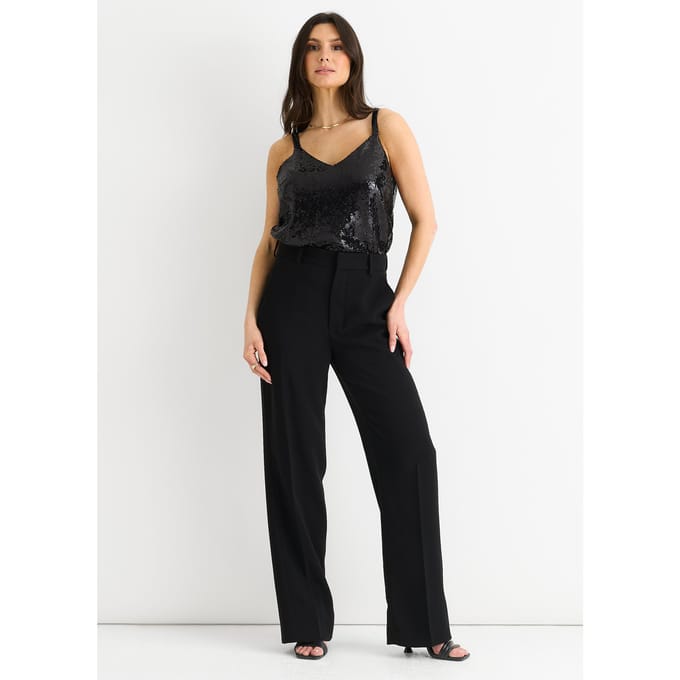 Zwart Pailletten V Hals Cami Top