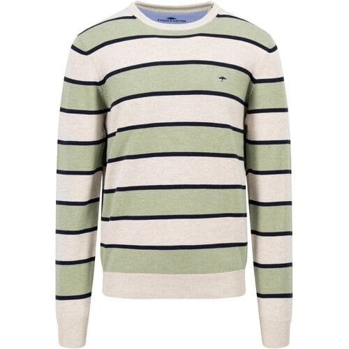 Fynch-Hatton Trui O-Neck Stripe Superfine Cotton Light Khaki / male
