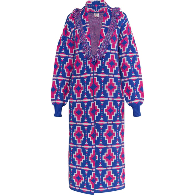 IZIA Gebreide jas Dames BLAUW ROZE WIT