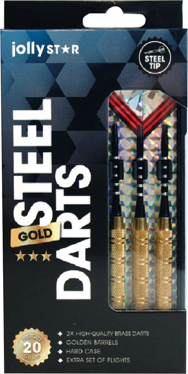 Dartpijlen set 20 gram - Gold - Stalen punt - Incl Hard Case - Extra set Flights - Gouden Barrel