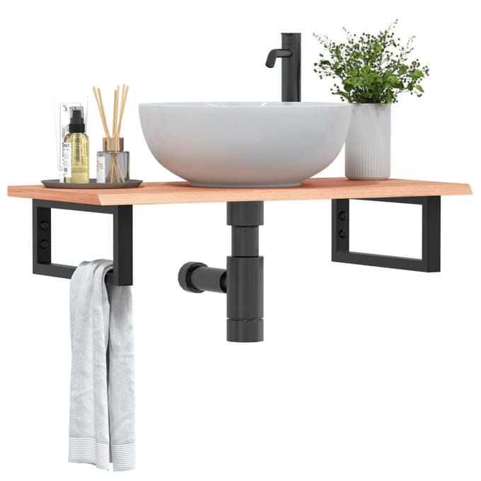 vidaXL - Badkamer - wandschap - staal - en - massief - eikenhout
