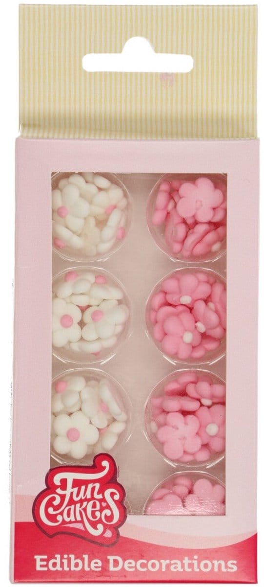 FunCakes Suikerdecoraties - Bloemenmix Wit/Roze - 64 Stuks - Eetbare Taartdecoratie