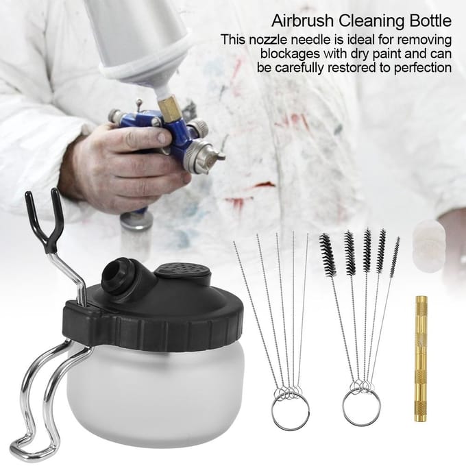 Airbrush Reinigingspot Houder Verfpot Fles Schoon Maald Naald Mondstuk Borstel Set black