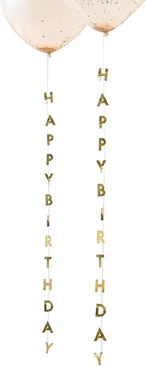 Ballon Staart Happy Birthday Goud - 5 stuks