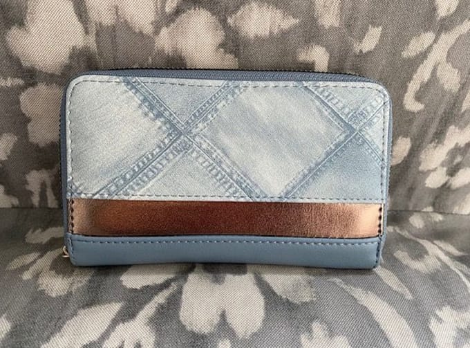 Portemonnee kunstleer jeans look - blauw - met rits en vele vakjes