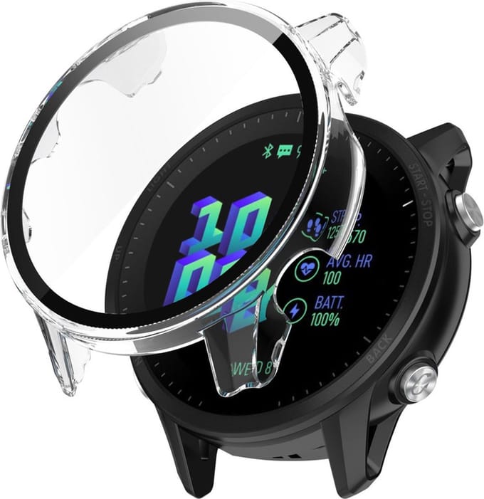 Watch case screenprotector - hoesje - gehard glas - geschikt voor Garmin Forerunner 955 - transparant