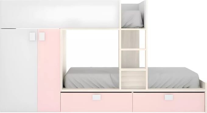 Vente-unique Stapelbed hout poederroze, wit 90 x 190 cm