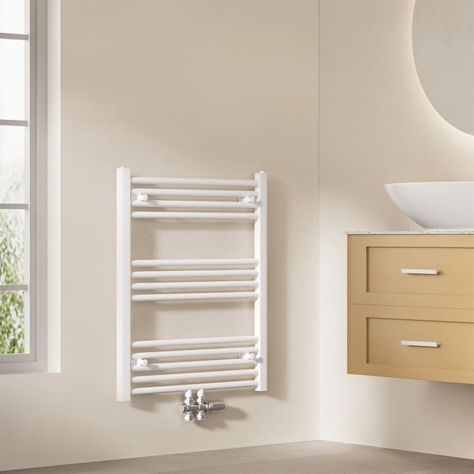EMKE Handdoekradiator - 75x60 cm - 337 W - Glans Wit - CV Badkamer Radiator - Midden/ Zij- Aansluiting