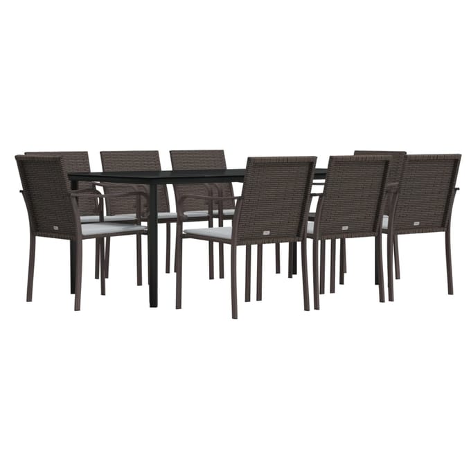 vidaXL - 9-delige - Tuinset - met - kussens - poly - rattan - en - staal