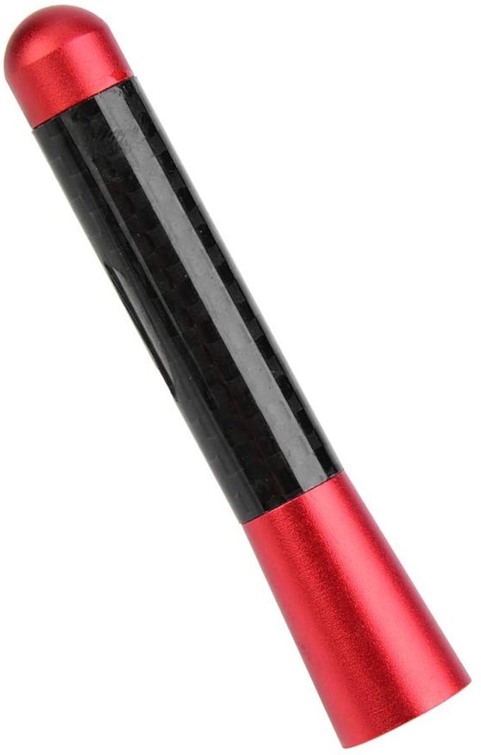 Allecto - 3 inch Auto Antenne - Vervangingsantenne - Korte Antenne voor Universele Auto Modificatie - Rood - Koolstofvezel - Stijlvol en Functionee...