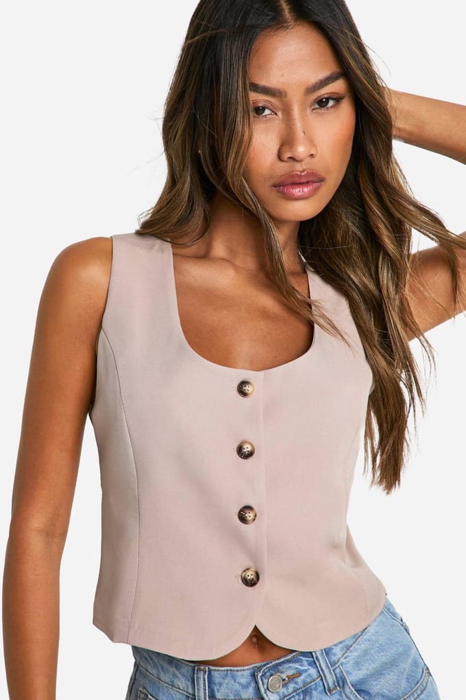 boohoo Dames Square Neck Crop Vest | Mocha | Maat: 14