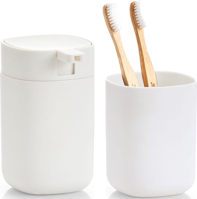 Zeller badkamer accessoires set 2-delig - kunststof - wit