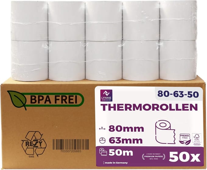 Thermische rollen 80 mm x 50 m - BPA-vrij papier voor kassa en ticketprinter (50 stuks)