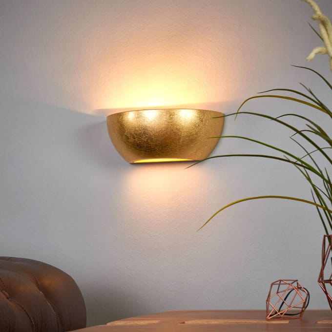 Lindby - Wandlamp - 1licht - gips, metaal - H: 9.5 cm - E14 - goud