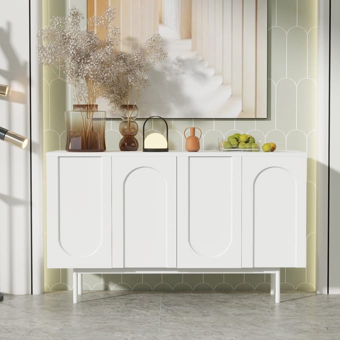 MODFU - Dressoir - 4 Deuren En Boogpatroon - Modern - Voor Woonkamer Of Eetkamer - MDF - Wit