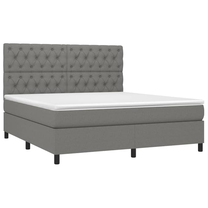 vidaXL - Boxspring - met - matras - en - LED - stof - donkergrijs - 160x200 - cm