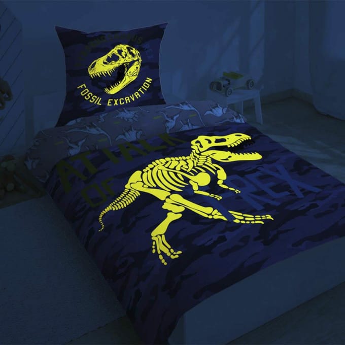Dekbedovertrek Attack of T-Rex - 140 x 200 cm - Glow in the Dark