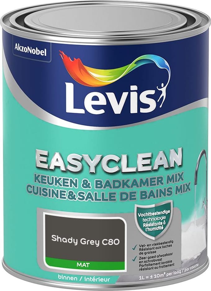 Levis - Easyclean Keuken & Badkamer Mix - Shady Grey C80 - Mengverf - 1 L