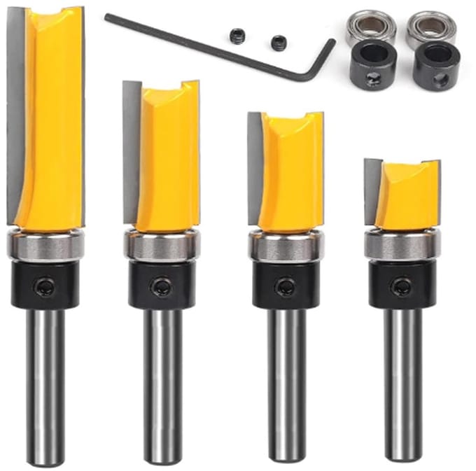Freesbitset Hout - Groeffrees Routerbit - Houtbewerking Precisie - Scherpe Snijkant Legering - 4 Delig 6.35mm - Geel