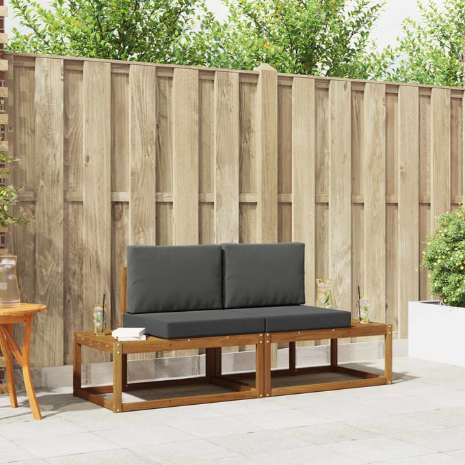vidaXL - Buiten - bank - set - 2 - st - Naturel - Massief - Acacia - Hout - en - Polyester