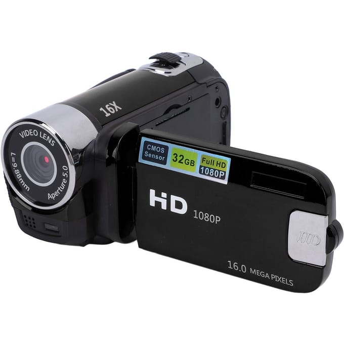 Videocamera met 2,4 inch kleurenscherm invullicht 16MP 1080P 16x digitale zoom anti-shake loop zwart