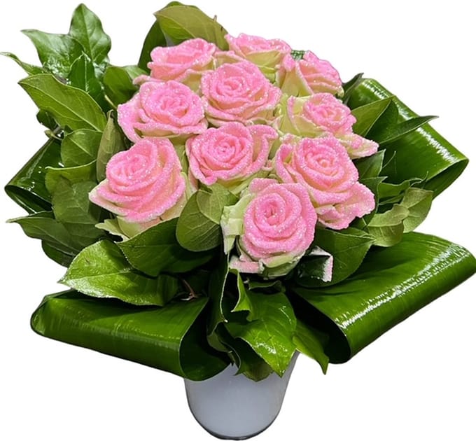 Glitter pink rozen boeket