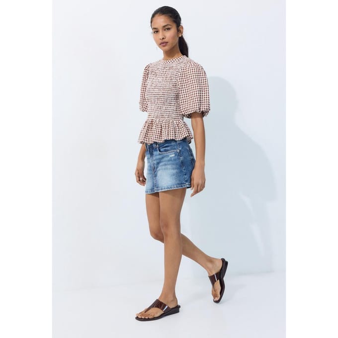 Stradivarius Peplum blouse met korte mouw  Bruin S