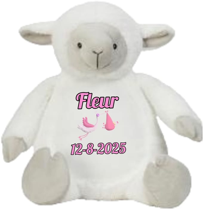 Wit schaap knuffel - gepersonaliseerd - kraamcadeau - naam - geboortedatum - Mumbles