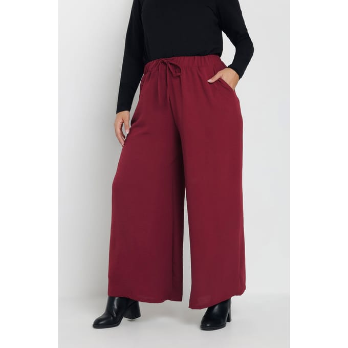Yours Bordeauxrode Broek Met Wijde Pijpen Size 48