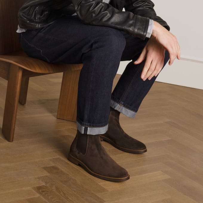Van Lier - Heren - Donkerbruine Boston suède chelsea boots - Maat 44