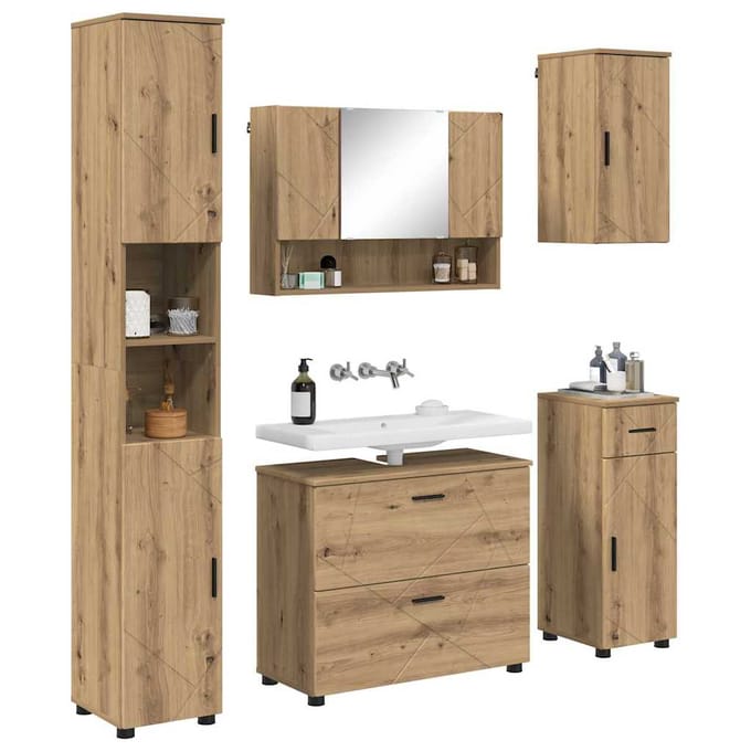 vidaXL - Badkamermeubel - Set - 5 - st - Artisan - Eiken - 35 - x - 30 - x - 192 - cm