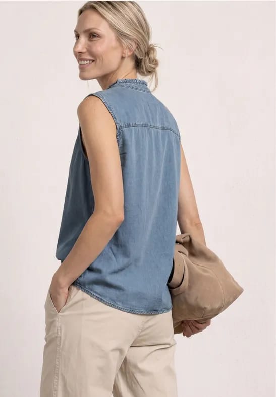 Blousetop met ruches in denimlook