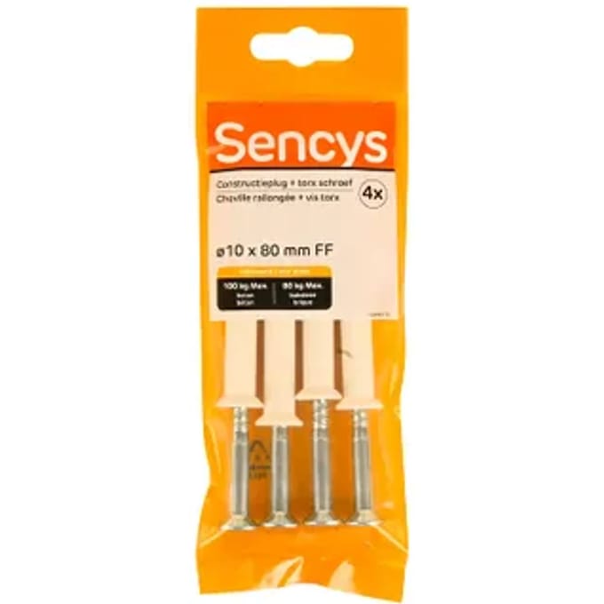 Sencys Plug Voor Raam- En Deurkozijn Nylon - Diam. 10x80mm - 4 Stuks